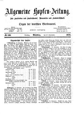 Allgemeine Hopfen-Zeitung Dienstag 27. September 1870