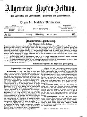 Allgemeine Hopfen-Zeitung Samstag 24. Juni 1871