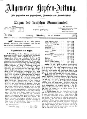 Allgemeine Hopfen-Zeitung Donnerstag 16. November 1871
