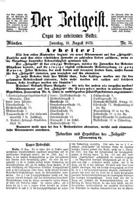 Der Zeitgeist Sonntag 31. August 1873