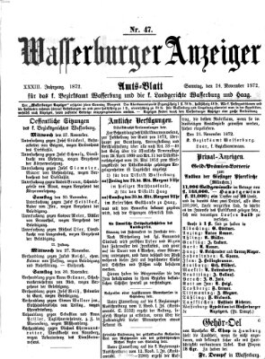 Wasserburger Anzeiger (Wasserburger Wochenblatt) Sonntag 24. November 1872