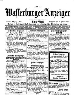 Wasserburger Anzeiger (Wasserburger Wochenblatt) Sonntag 16. Februar 1873