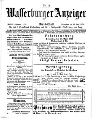 Wasserburger Anzeiger (Wasserburger Wochenblatt) Sonntag 13. April 1873