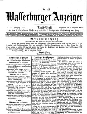Wasserburger Anzeiger (Wasserburger Wochenblatt) Sonntag 7. Dezember 1873