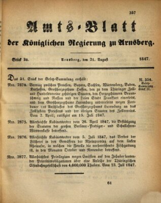 Amtsblatt für den Regierungsbezirk Arnsberg Samstag 21. August 1847