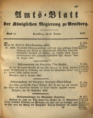 Amtsblatt für den Regierungsbezirk Arnsberg Samstag 9. Oktober 1847