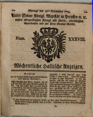 Wöchentliche hallische Anzeigen Montag 19. September 1774