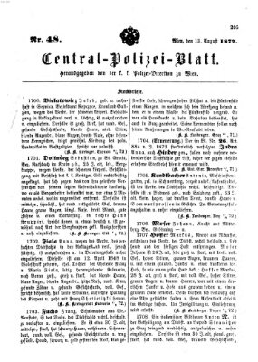 Zentralpolizeiblatt Dienstag 13. August 1872