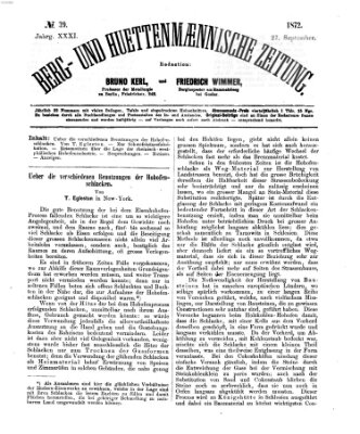 Berg- und hüttenmännische Zeitung Freitag 27. September 1872