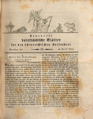 Erneuerte vaterländische Blätter für den österreichischen Kaiserstaat Samstag 22. April 1820