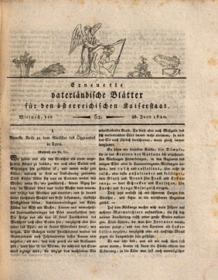 Erneuerte vaterländische Blätter für den österreichischen Kaiserstaat Mittwoch 28. Juni 1820