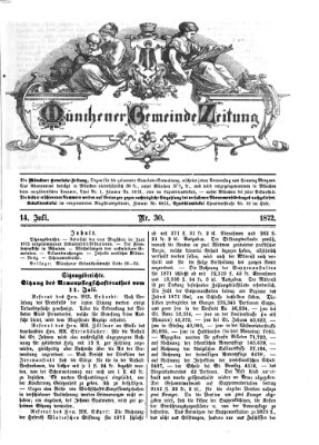 Münchener Gemeinde-Zeitung Sonntag 14. Juli 1872