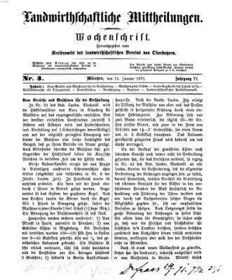 Landwirthschaftliche Mittheilungen Sonntag 15. Januar 1871
