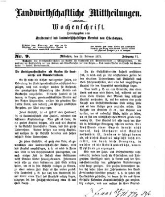 Landwirthschaftliche Mittheilungen Sonntag 26. Februar 1871