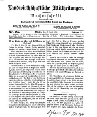 Landwirthschaftliche Mittheilungen Sonntag 18. Juni 1871