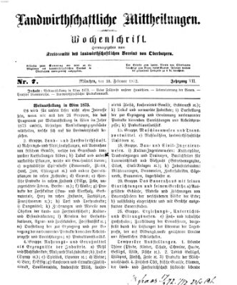 Landwirthschaftliche Mittheilungen Sonntag 18. Februar 1872