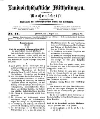 Landwirthschaftliche Mittheilungen Sonntag 4. August 1872