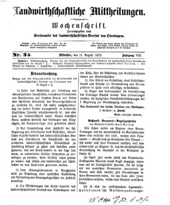 Landwirthschaftliche Mittheilungen Sonntag 31. August 1873
