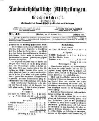 Landwirthschaftliche Mittheilungen Sonntag 26. Oktober 1873