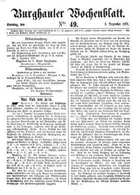 Burghauser Wochenblatt Sonntag 3. Dezember 1871