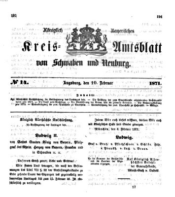 Königlich Bayerisches Kreis-Amtsblatt von Schwaben und Neuburg Freitag 10. Februar 1871