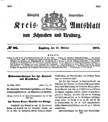 Königlich Bayerisches Kreis-Amtsblatt von Schwaben und Neuburg Mittwoch 25. Oktober 1871