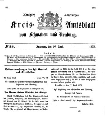 Königlich Bayerisches Kreis-Amtsblatt von Schwaben und Neuburg Samstag 26. April 1873
