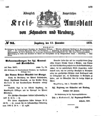 Königlich Bayerisches Kreis-Amtsblatt von Schwaben und Neuburg Mittwoch 12. November 1873