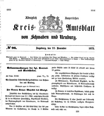 Königlich Bayerisches Kreis-Amtsblatt von Schwaben und Neuburg Samstag 22. November 1873