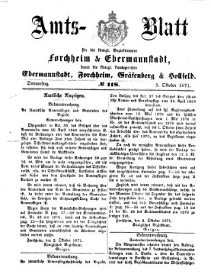 Amtsblatt für die Königlichen Bezirksämter Forchheim und Ebermannstadt sowie für die Königliche Stadt Forchheim Donnerstag 5. Oktober 1871