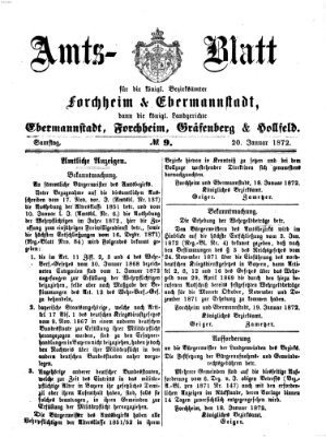 Amtsblatt für die Königlichen Bezirksämter Forchheim und Ebermannstadt sowie für die Königliche Stadt Forchheim Samstag 20. Januar 1872