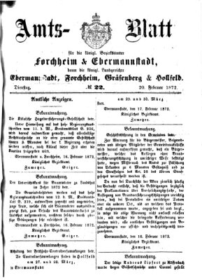 Amtsblatt für die Königlichen Bezirksämter Forchheim und Ebermannstadt sowie für die Königliche Stadt Forchheim Dienstag 20. Februar 1872
