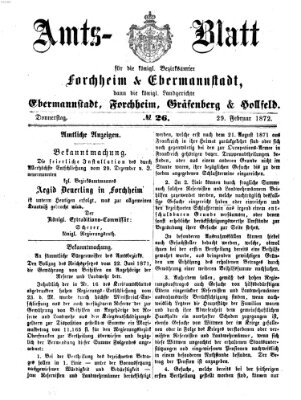 Amtsblatt für die Königlichen Bezirksämter Forchheim und Ebermannstadt sowie für die Königliche Stadt Forchheim Donnerstag 29. Februar 1872