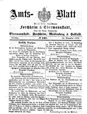 Amtsblatt für die Königlichen Bezirksämter Forchheim und Ebermannstadt sowie für die Königliche Stadt Forchheim Dienstag 26. November 1872