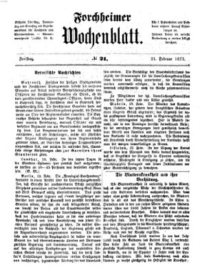 Amtsblatt für die Königlichen Bezirksämter Forchheim und Ebermannstadt sowie für die Königliche Stadt Forchheim Freitag 21. Februar 1873