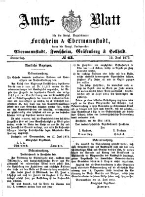 Amtsblatt für die Königlichen Bezirksämter Forchheim und Ebermannstadt sowie für die Königliche Stadt Forchheim Donnerstag 19. Juni 1873