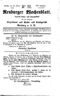 Neuburger Wochenblatt Dienstag 20. Februar 1872