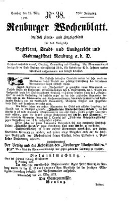 Neuburger Wochenblatt Samstag 29. März 1873