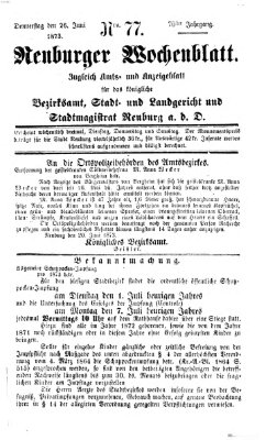 Neuburger Wochenblatt Donnerstag 26. Juni 1873