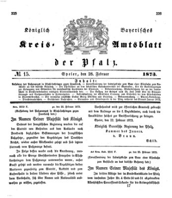 Königlich-bayerisches Kreis-Amtsblatt der Pfalz (Königlich bayerisches Amts- und Intelligenzblatt für die Pfalz) Freitag 28. Februar 1873