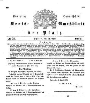 Königlich-bayerisches Kreis-Amtsblatt der Pfalz (Königlich bayerisches Amts- und Intelligenzblatt für die Pfalz) Samstag 12. April 1873