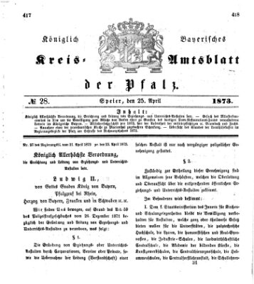 Königlich-bayerisches Kreis-Amtsblatt der Pfalz (Königlich bayerisches Amts- und Intelligenzblatt für die Pfalz) Freitag 25. April 1873