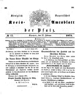 Königlich-bayerisches Kreis-Amtsblatt der Pfalz (Königlich bayerisches Amts- und Intelligenzblatt für die Pfalz) Montag 27. Februar 1871