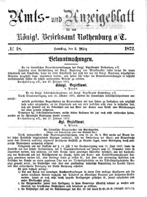 Amts- und Anzeigenblatt für das Königliche Bezirksamt Rothenburg o.T. (Amts- und Anzeigenblatt für die Stadt und das Königl. Bezirksamt Rothenburg) Samstag 2. März 1872