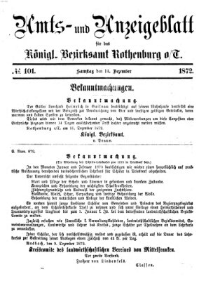 Amts- und Anzeigenblatt für das Königliche Bezirksamt Rothenburg o.T. (Amts- und Anzeigenblatt für die Stadt und das Königl. Bezirksamt Rothenburg) Samstag 14. Dezember 1872