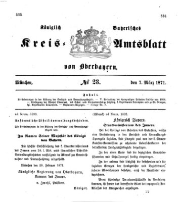 Königlich-bayerisches Kreis-Amtsblatt von Oberbayern (Münchner Intelligenzblatt) Dienstag 7. März 1871