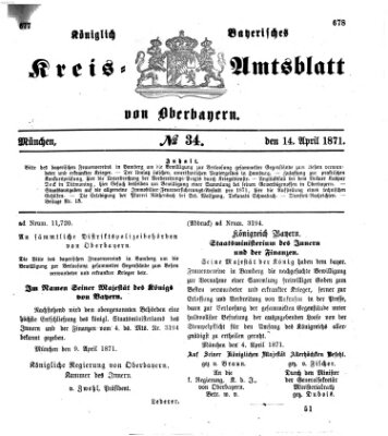 Königlich-bayerisches Kreis-Amtsblatt von Oberbayern (Münchner Intelligenzblatt) Freitag 14. April 1871