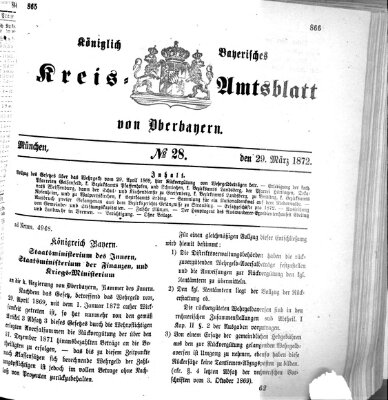 Königlich-bayerisches Kreis-Amtsblatt von Oberbayern (Münchner Intelligenzblatt) Freitag 29. März 1872