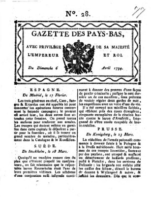 Gazette des Pays-Bas Sonntag 6. April 1794