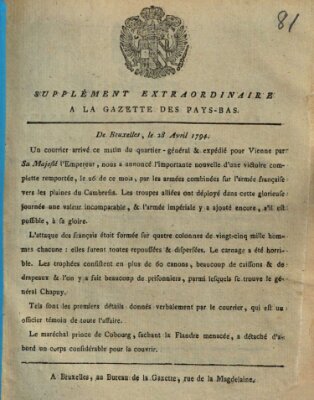 Gazette des Pays-Bas Montag 28. April 1794